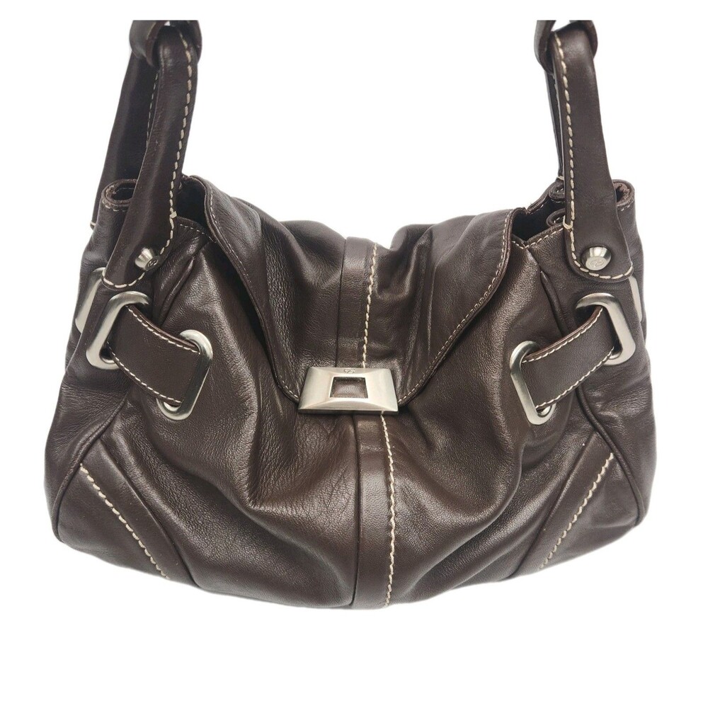 Francesco Biasia Purse Hobo Brown Leather Shoulder Bag Large Soft Flap Pockets